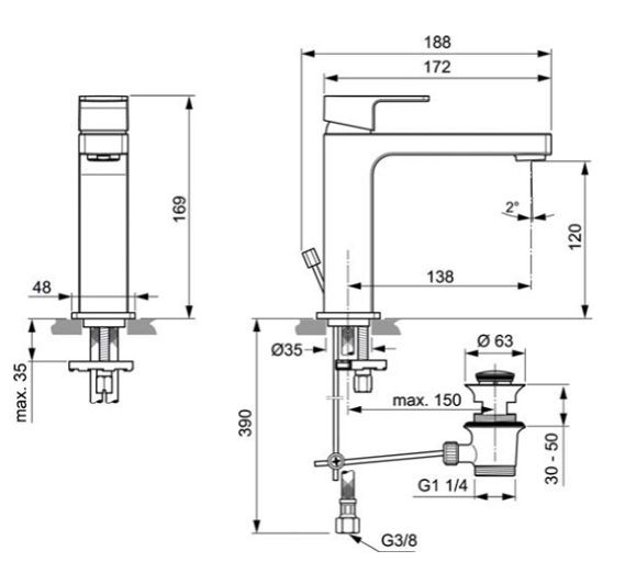 Maišytuvas praustuvui Ideal Standard Edge Grande Slim
