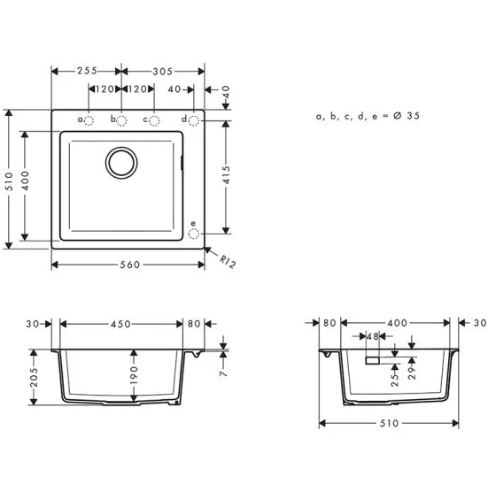 Plautuvė granitinė Hansgrohe S510-F450 juoda 43312170