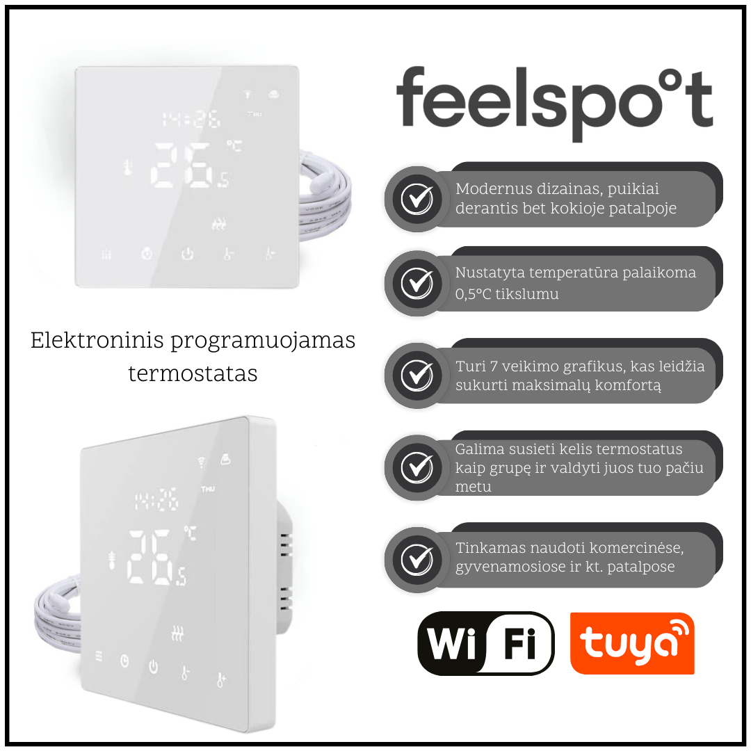 Grindinio šildymo tinklelis Warmset BLACK, 150W + programuojamas termostatas Feelspot WTH22.16 NEW WiFi,225W, 1,5 m² Grindinio šildymo tinklelis Warmset BLACK, 150W + programuojamas termostatas Feelspot WTH22.16 NEW WiFi,225W, 1,5 m²