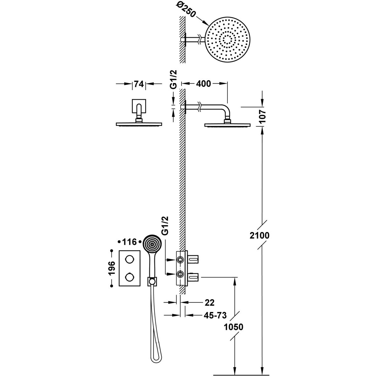 Potinkinė termostatinė dušo sistema Tres THERM-BOX, juoda matinė, 21625004NM