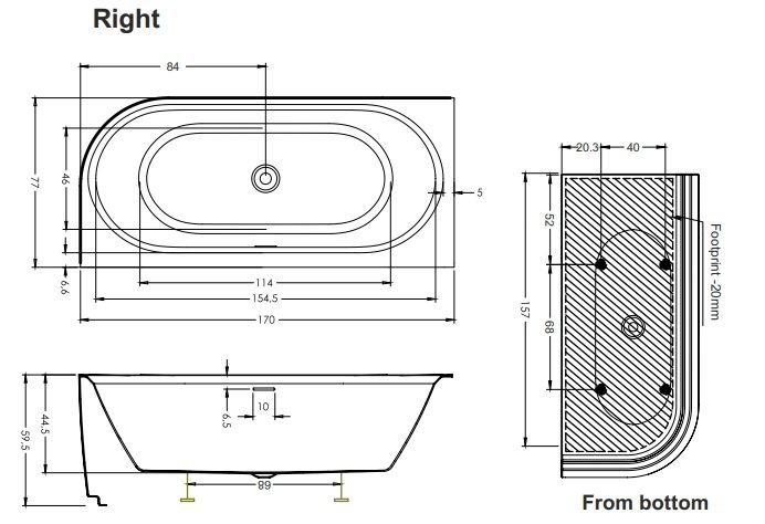 Laisvai statoma vonia Riho Desire Corner 170x77 cm su LED apšvietimu, balta, dešinė, B156002005