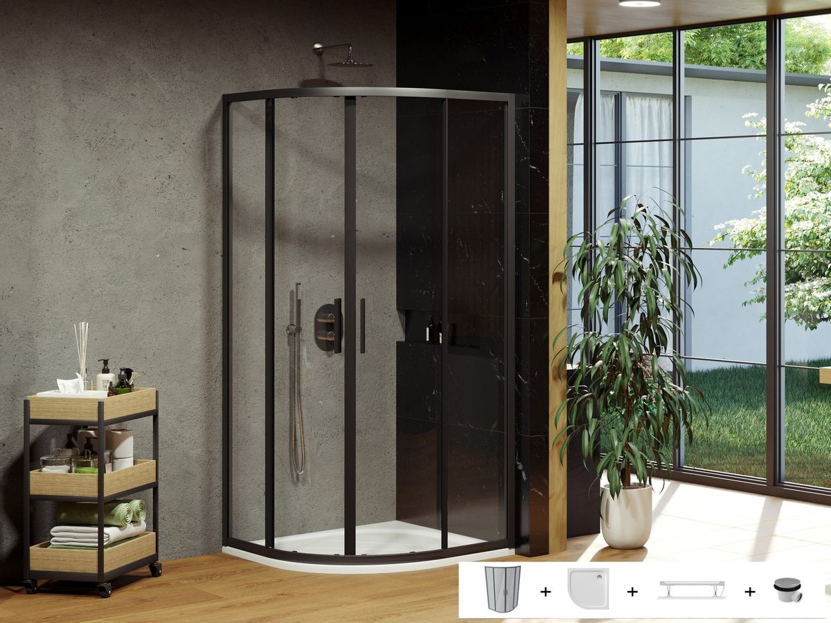 Dušo kabinos komplektas Ravak SET4 - BLSCP4 80x80, juoda+stiklas Transparent Dušo kabinos komplektas Ravak SET4 - BLSCP4 80x80, juoda+stiklas Transparent