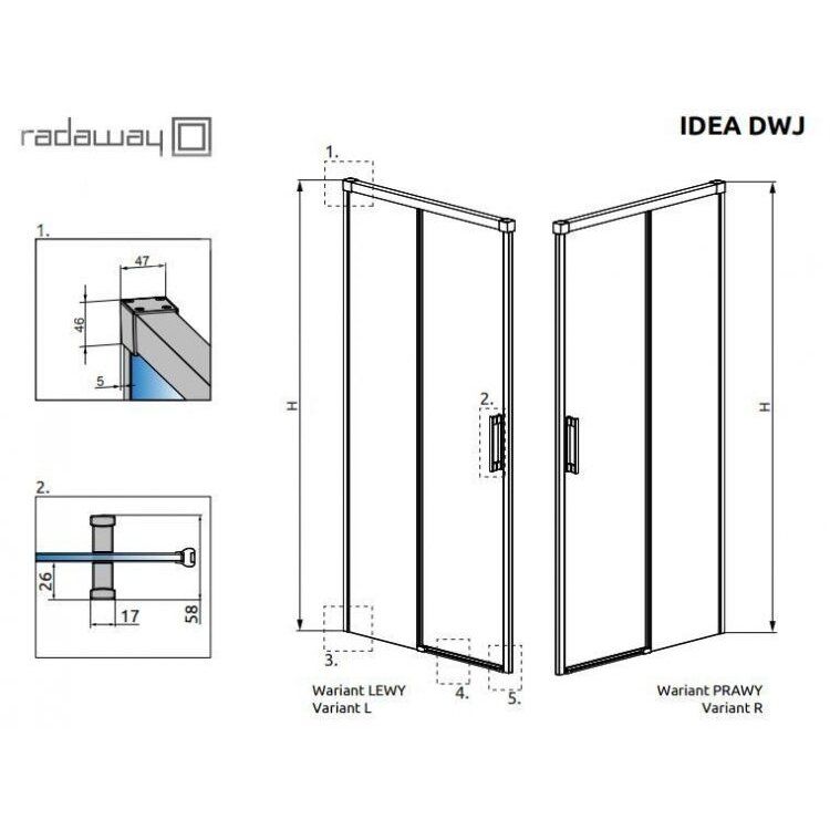 Dušo durys Radaway Idea Black DWJ 130L, juodas profilis, skaidrus stiklas 3870175401L