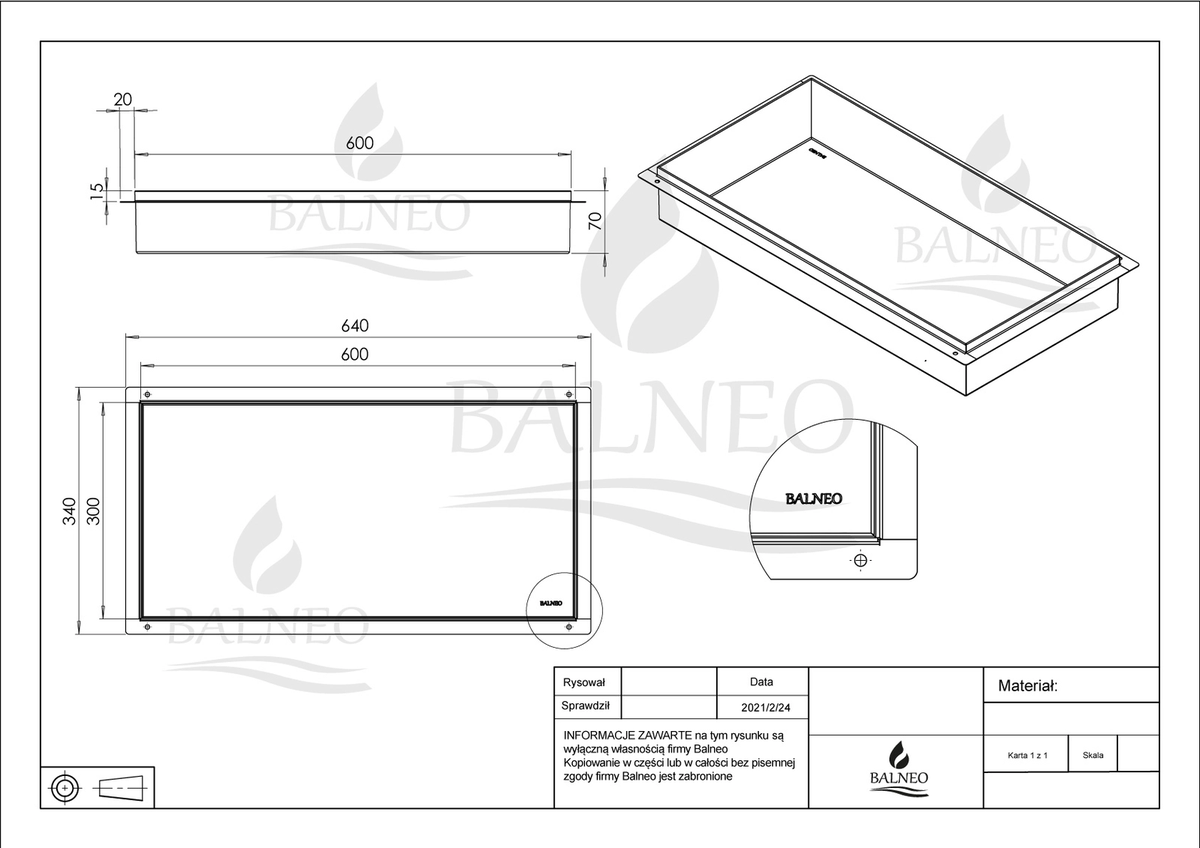 Įleidžiama berėmė sieninė lentyna Balneo Wall Box NO RIM, juoda matinė, 60x30x7 cm, OB-BL3-NR