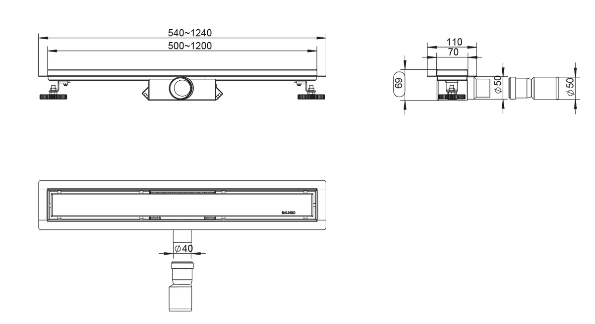 Dušo latakas dvipusėmis grotelėmis Duplex 800 mm, nerūdijantis plienas