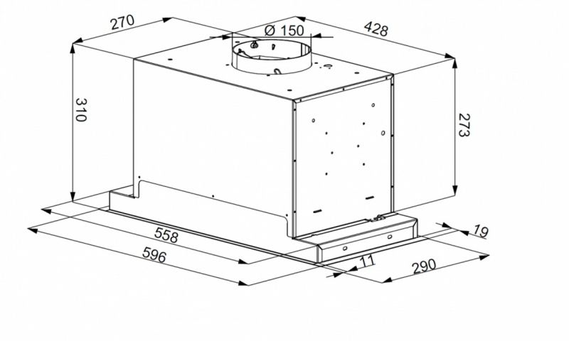 Įmontuojamas 60 cm pločio gartraukis Schlosser HL60TCBL GLASS, juodas, sensorinis vald.
