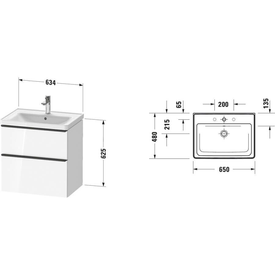 Spintelė su praustuvu Duravit D-Neo 65 cm, balta blizgi DE012002222