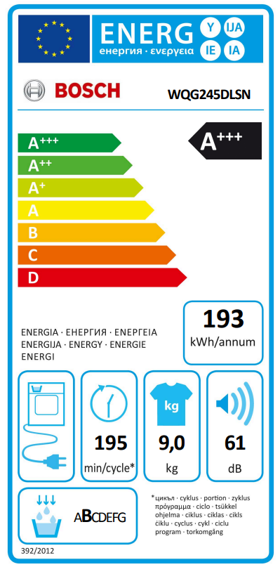 Džiovyklė BOSCH WQG245DLSN Džiovyklė BOSCH WQG245DLSN
