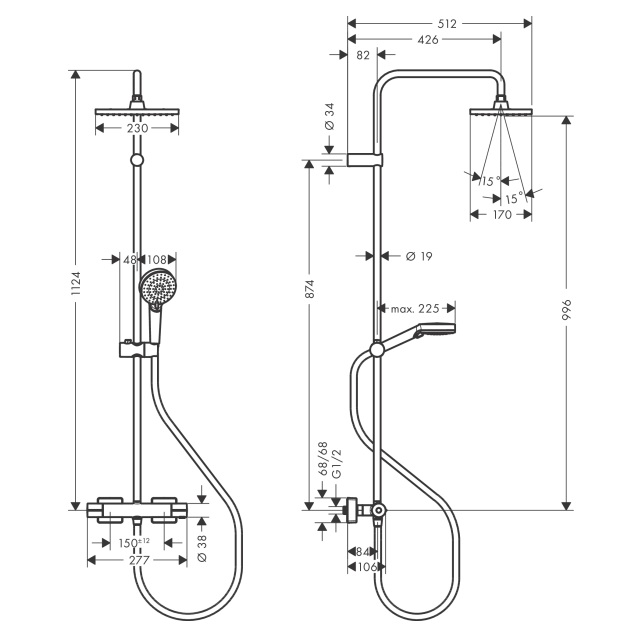 Termostatinė dušo sistema Hansgrohe Vernis Shape 230 1jet, juoda matinė, 26286670