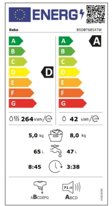 Įmontuojama skalbimo mašina su džiovinimo funkcija Beko B5DBT68547W