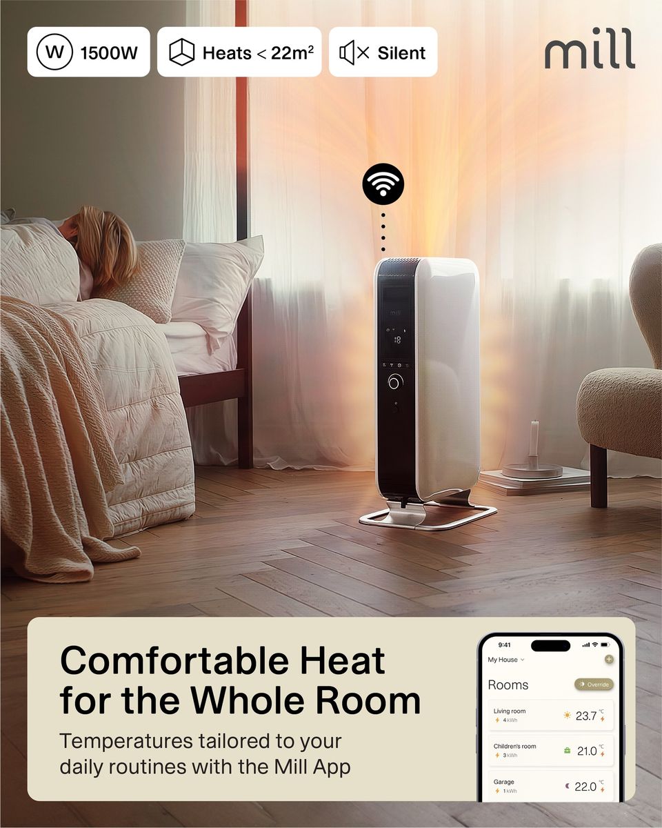Tepalinis radiatorius Mill OIL1500WIFI3 Gentle Air, 1500 W | Tinka patalpoms iki 22 m² | Baltas, WIFI Tepalinis radiatorius Mill OIL1500WIFI3 Gentle Air, 1500 W | Tinka patalpoms iki 22 m² | Baltas, WIFI