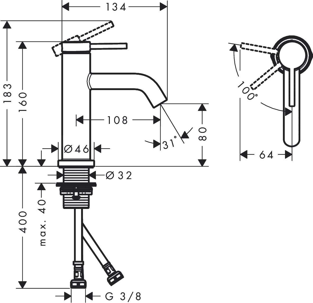 Praustuvo maišytuvas Hansgrohe Tecturis S 80 be dugno vožtuvo, šlifuota bronza, 73301140