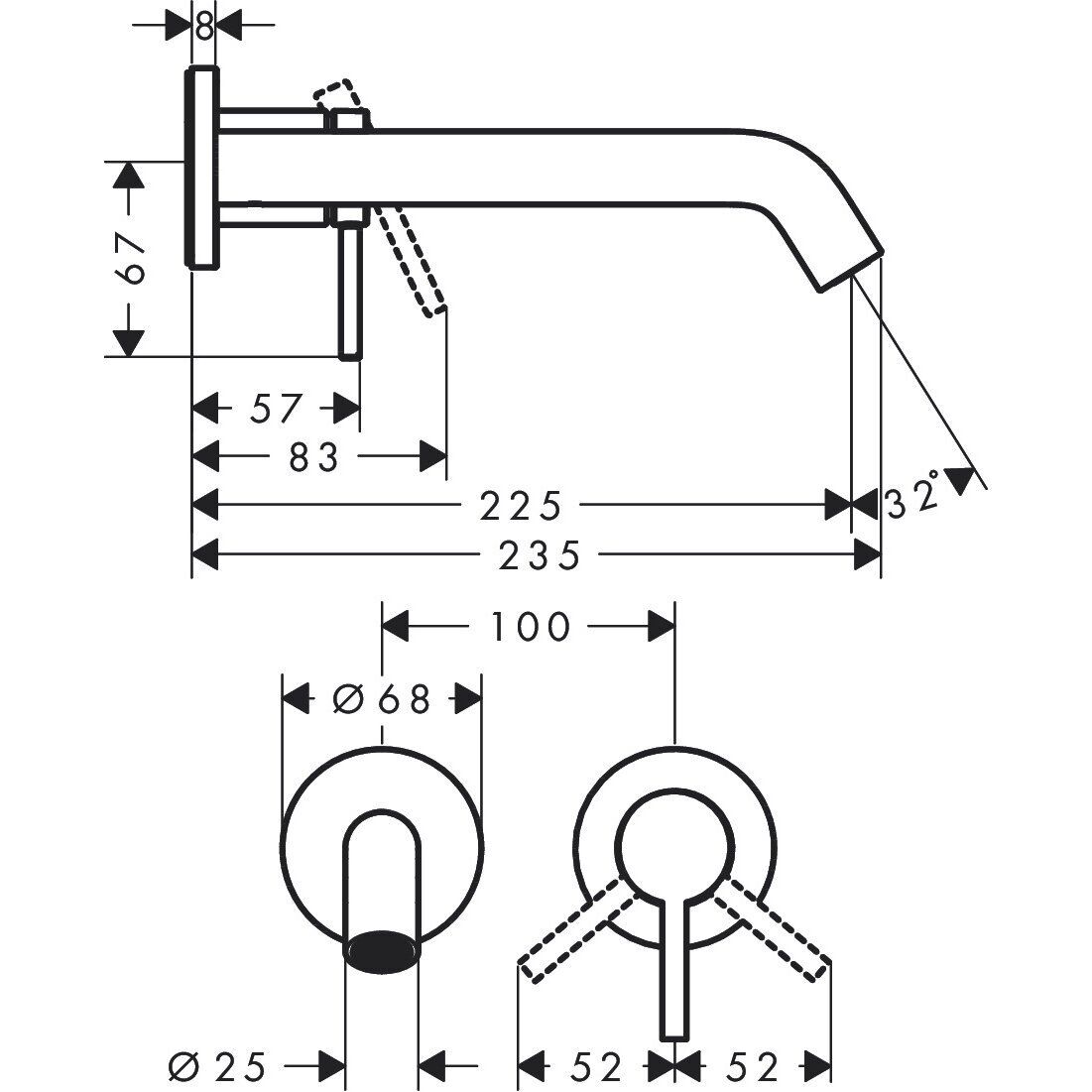 Vienos svirties praustuvo maišytuvas Hansgrohe Tecturis S 22,5 cm, balta matinė, 73351700