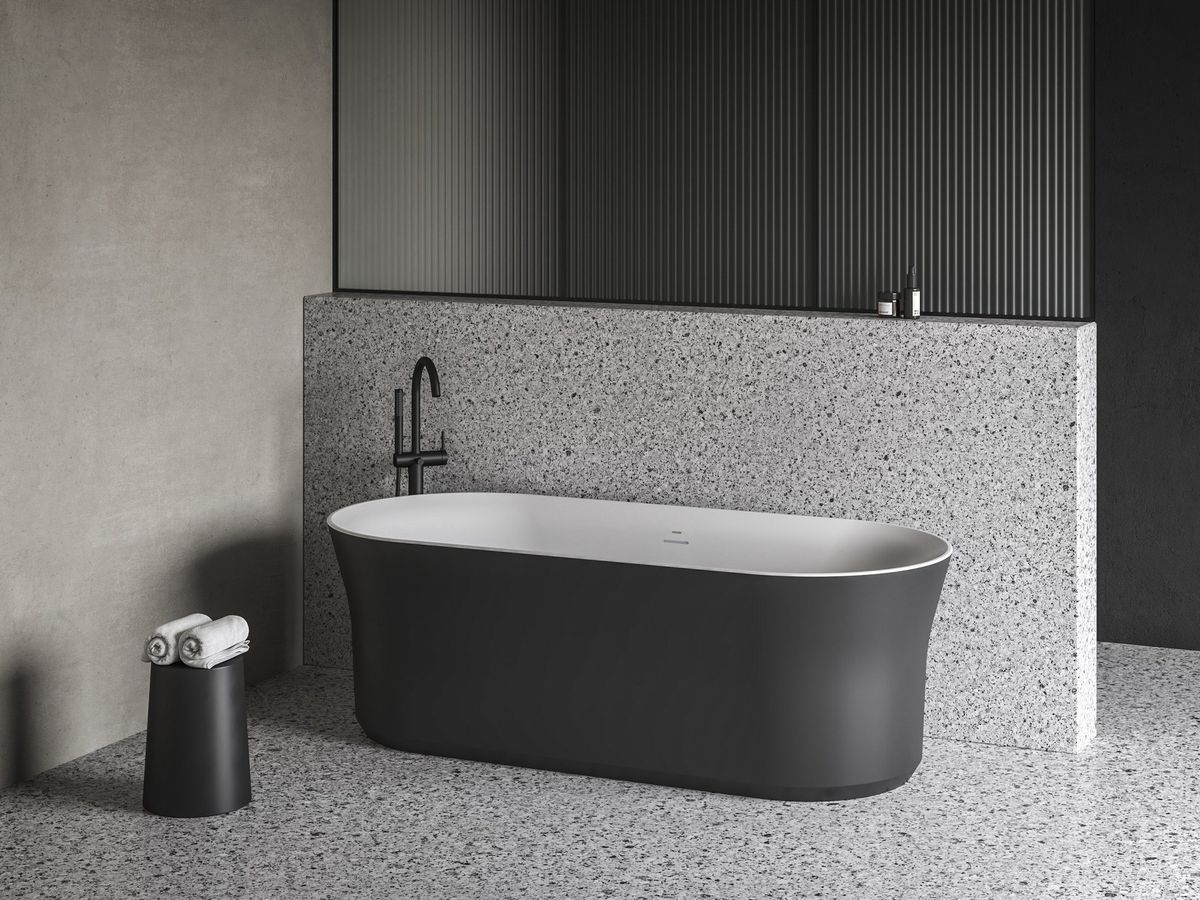 Ravak Vonia Ypsilon 180x80, laisvai pastatoma, juoda/balta, persipylimo ir sifono dangtelis juodos spalvos XC00100058
