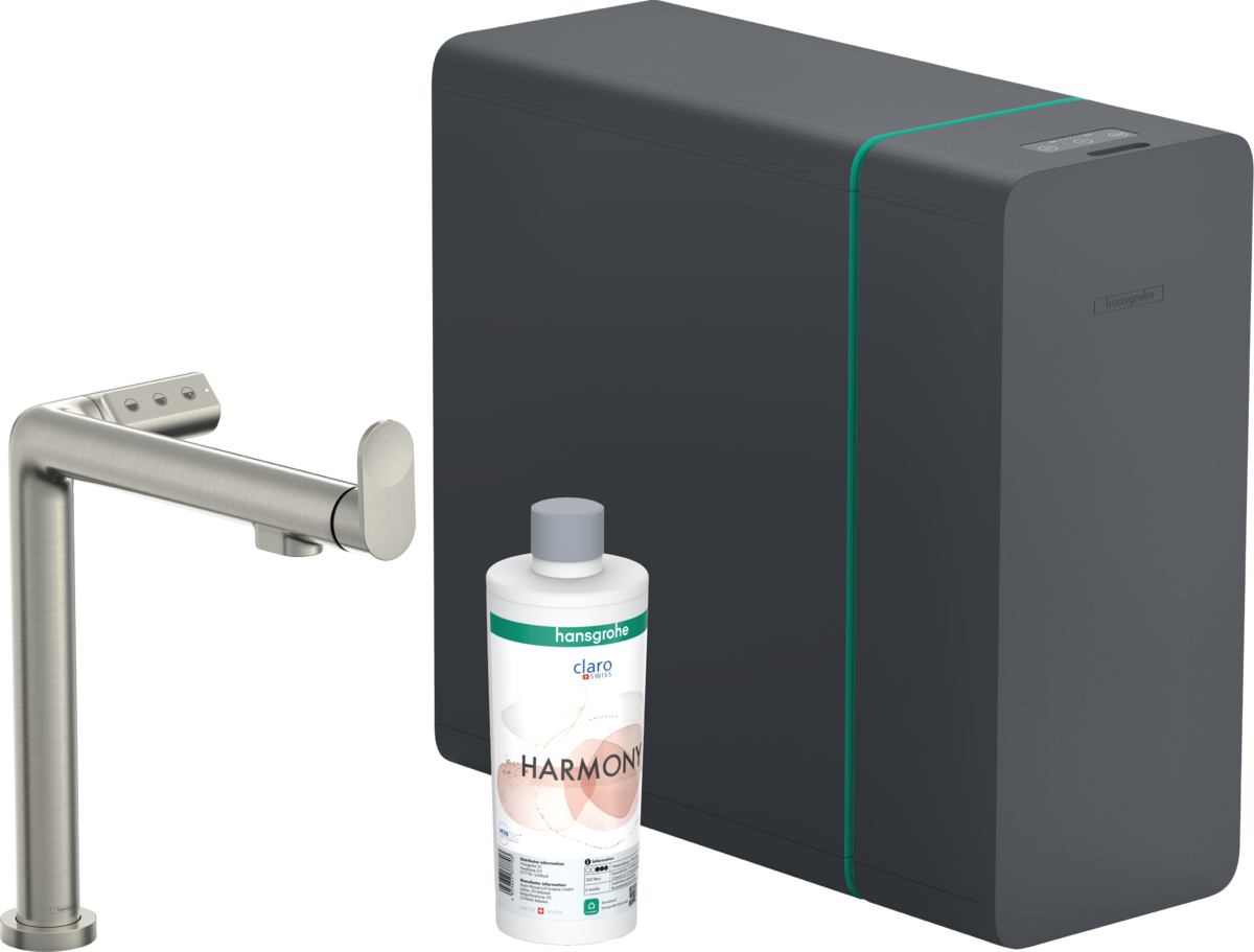 Hansgrohe Aqittura M91 SodaSystem 240 1jet virtuvinis maišytuvas su filtruotam ir gazuotam vandeniui, nerūdijantis plienas, 76837800