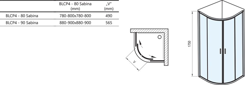 Dušo kabina Ravak Blix BLCP4-90 Sabina blizgi+stiklas Grape 3B270C40ZG