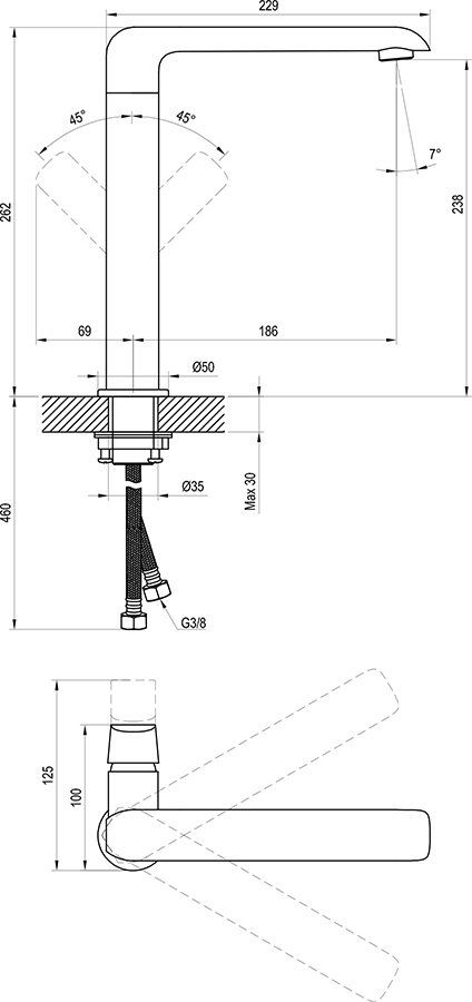 Plautuvės maišytuvas Ravak Flat, juodas, X070174