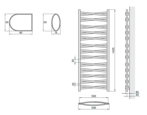 Rankšluosčių džiovintuvas Regnis Lezka 3DX 54x143,5 cm, juodas Rankšluosčių džiovintuvas Regnis Lezka 3DX 54x143,5 cm, juodas