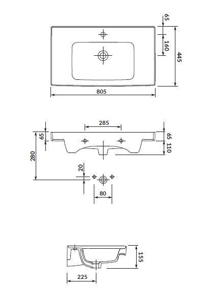 Praustuvas baldinis CREA 80x45 cm, baltas K114-017
