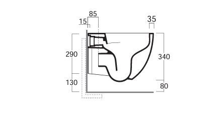 WC pakabinamas Vignoni 48X37 cm su rimless nuplovimo funkcija, juodas matinis, VI28/F85 Nero Matt