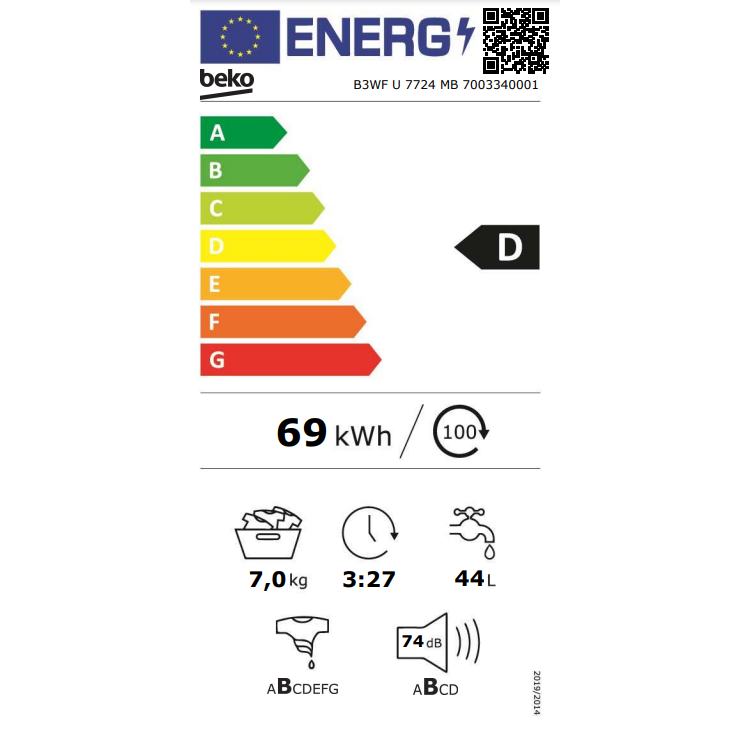 Skalbyklė BEKO B3WFU7724MB