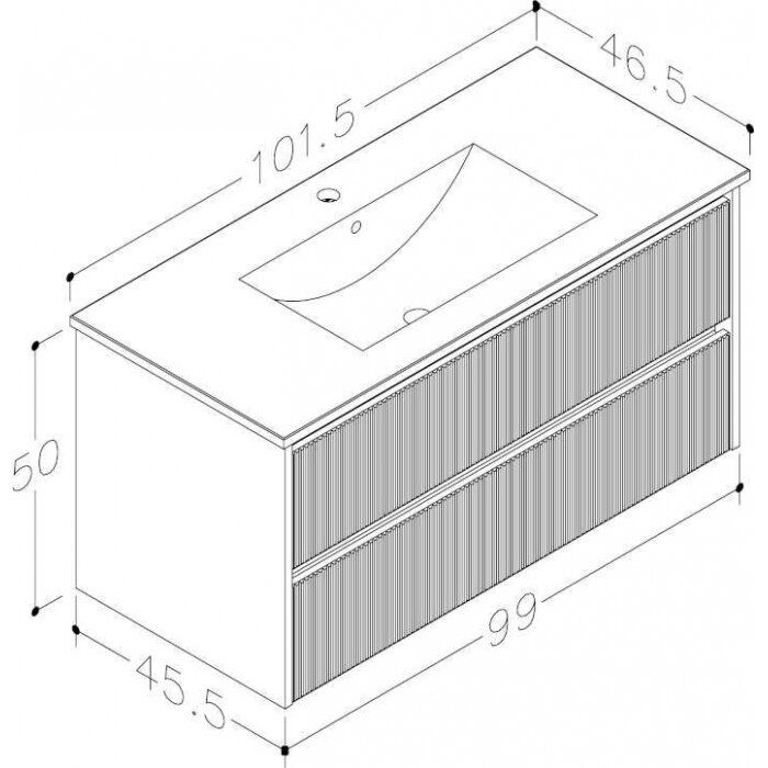 Apatinė spintelė Kame Urban su stalčiais, praustuvu, aliuminio profiliu, pilka matinė, 101 cm, 201137205