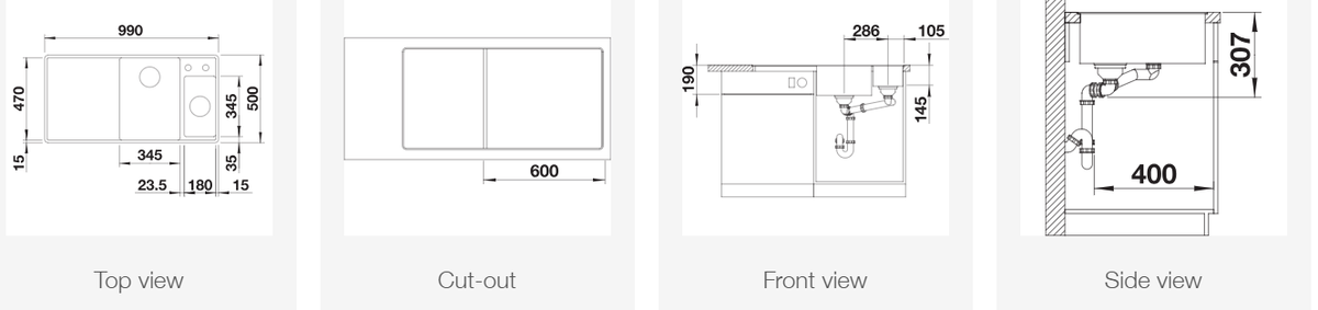 Silgranitinė plautuvė BLANCO AXIA III 6 S-F RE SILG PDUR Antracitas Z.GL InFino M.AF
