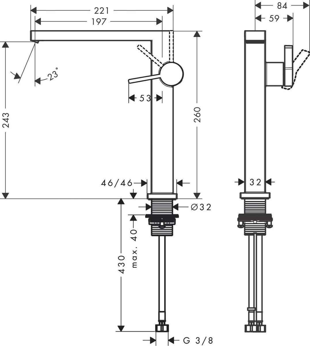 Praustuvo maišytuvas Hansgrohe Tecturis E 240 be dugno vožtuvo, šveista bronza, 73072140