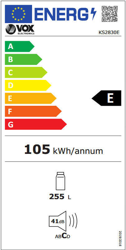 Šaldytuvas be šaldiklio VOX KS2830E , 145,5 cm aukštis, baltas