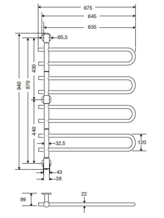 Elektrinis rankšluosčių džiovintuvas PMH Venus 67,5x94 cm, poliruotas nerūdijantis plienas, be laido, VE3SS