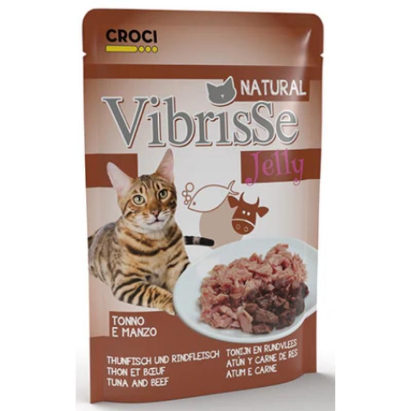 VIBRISSE kons. katėms tunas su jautiena želatinoje 70g 18vnt, C1018989