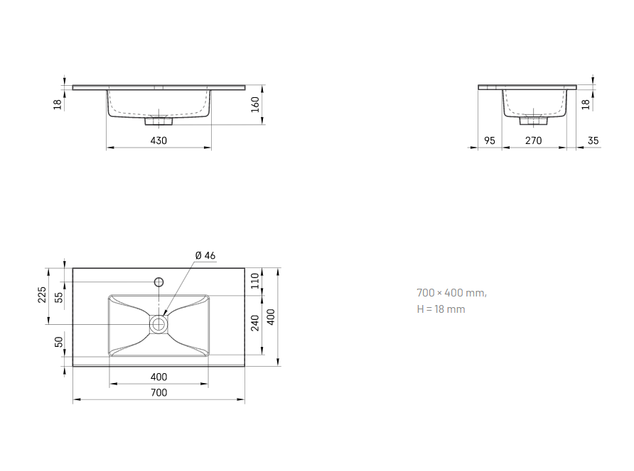 Akmens masės praustuvas PAA Loto Mini 70x40 cm, baltas IMLOT700/00