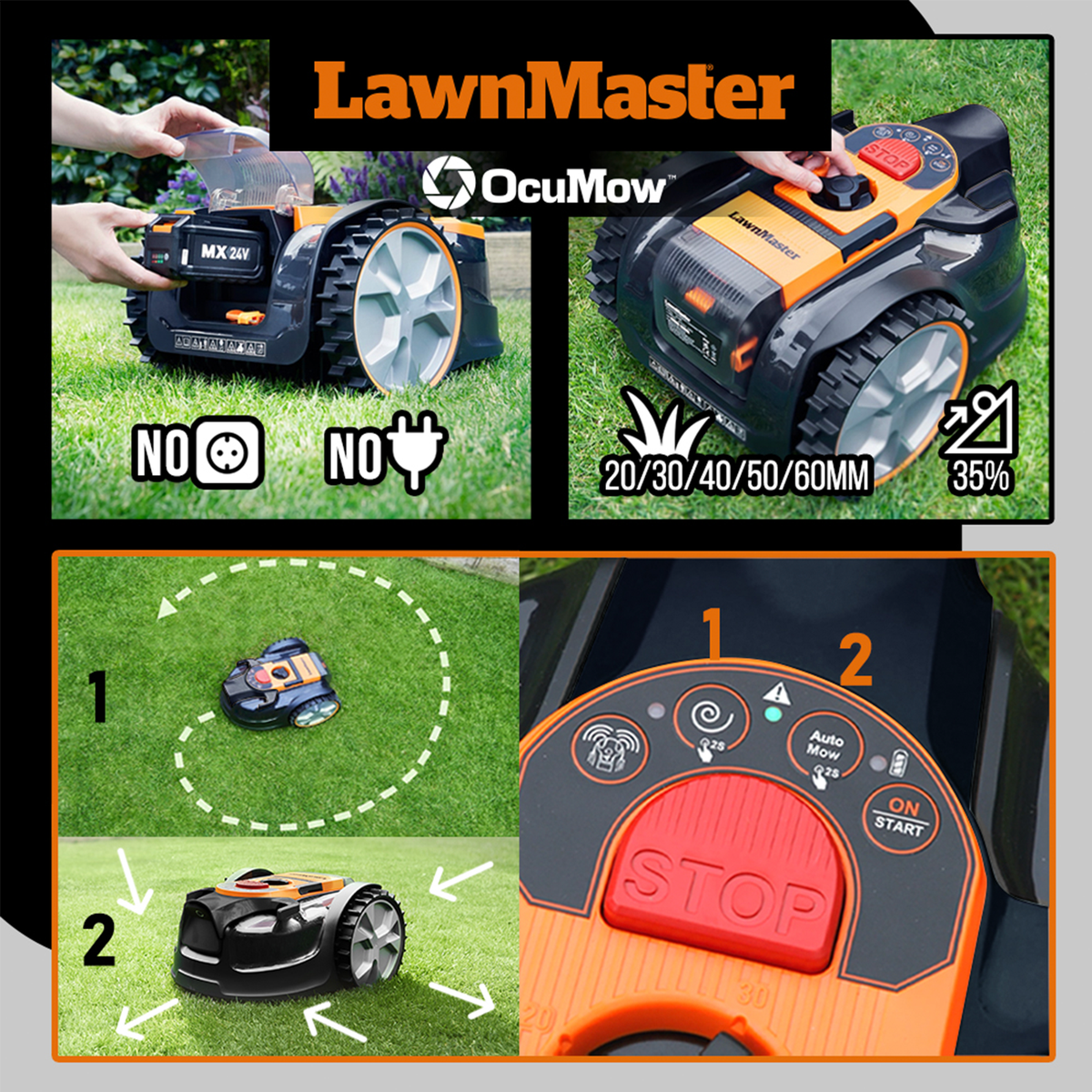 Belaidis vejos pjovimo robotas Lawnmaster 24 V, 4 Ah, 250 m² Belaidis vejos pjovimo robotas Lawnmaster 24 V, 4 Ah, 250 m²