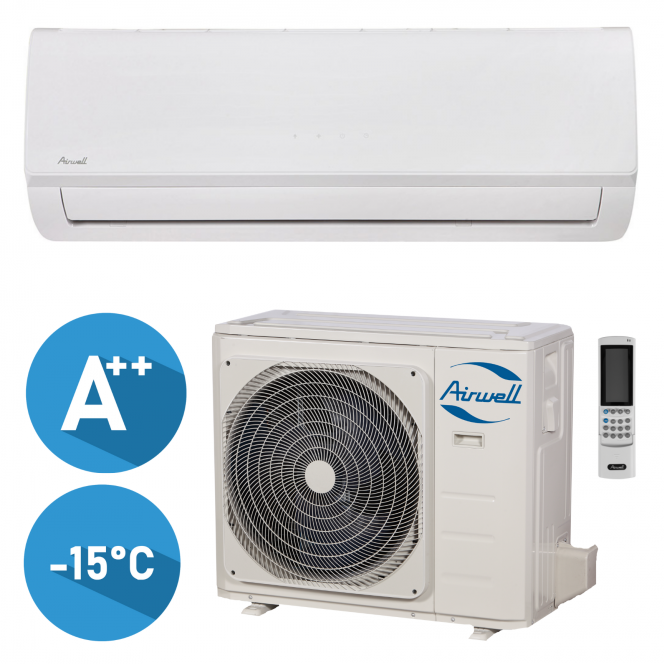 Oro kondicionierius/šilumos siurblys Airwell AURA, efektyvus šildymas iki -15°C, šaldymas 7,03 kW, šildymas 7,33 kW