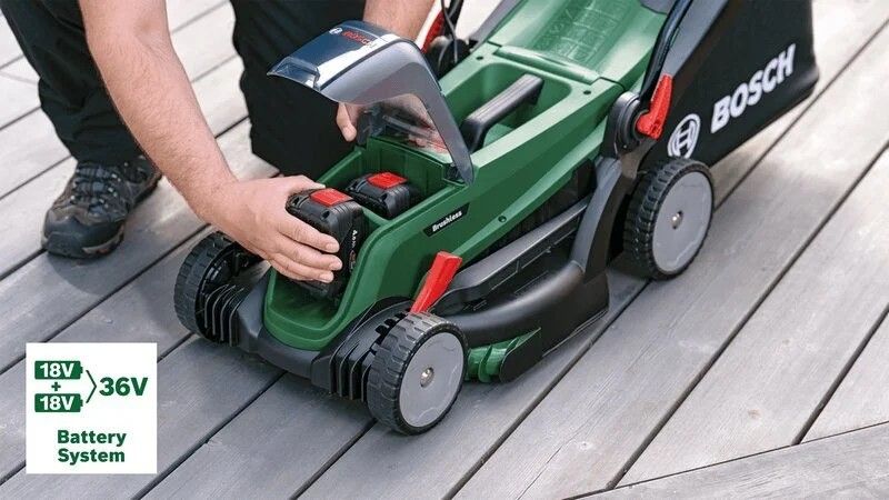 Akumuliatorinė vejapjovė Bosch 06008B9E00 UniversalRotak 2x18V-37 Akumuliatorinė vejapjovė Bosch 06008B9E00 UniversalRotak 2x18V-37