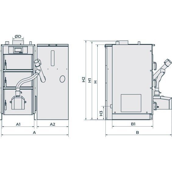 Granulinis katilas Kamen PELLET Kompakt 34kW, 5 klasė, 260l granulių talpa