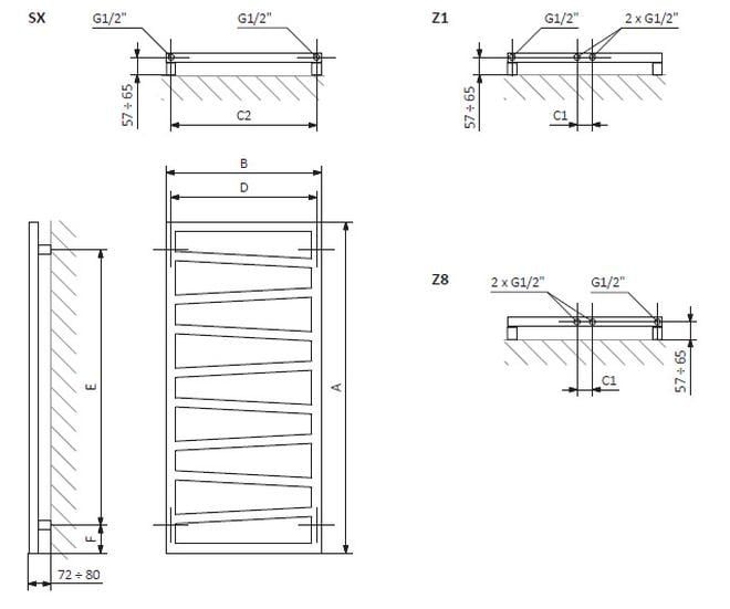 Elektrinis rankšluosčių džiovintuvas Terma ZigZag, metalinė pilka, 50 cm x 83.5 cm, 300 W, dešininis, pilnai paruoštas naudojimui