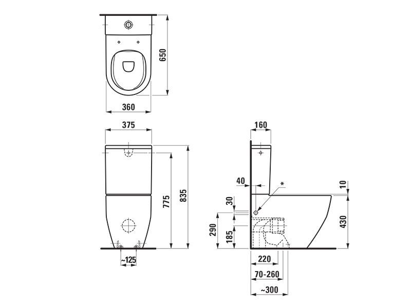 Pastatomas unitazas Laufen PRO Rimless su bakeliu ir soft close dangčiu, baltas