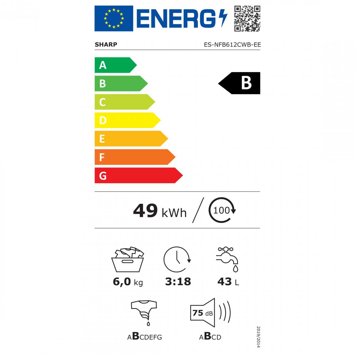 Skalbyklė Sharp ESNFB612CWBEE