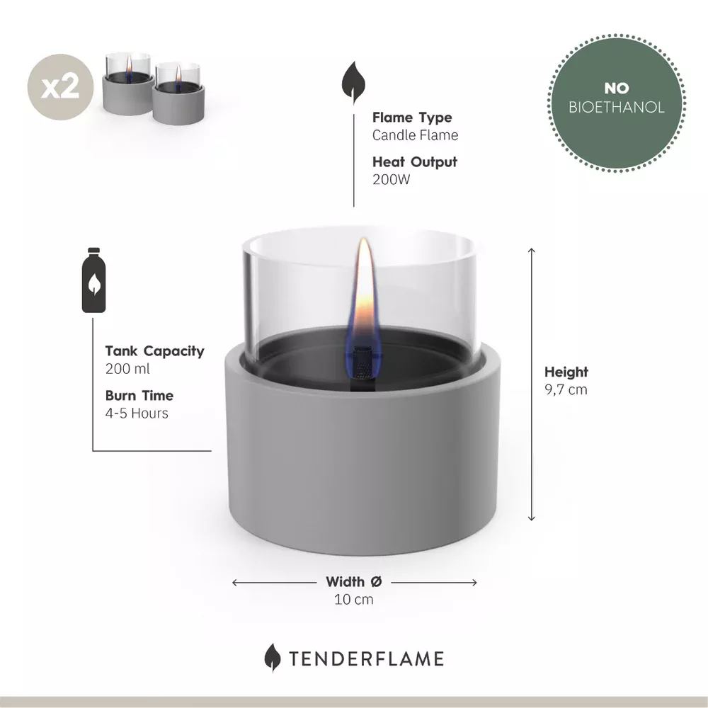 BREEZE 10 mini stalo židinys/žvakė, 2 vnt., juodi, naudojamas Tenderfuel skystis