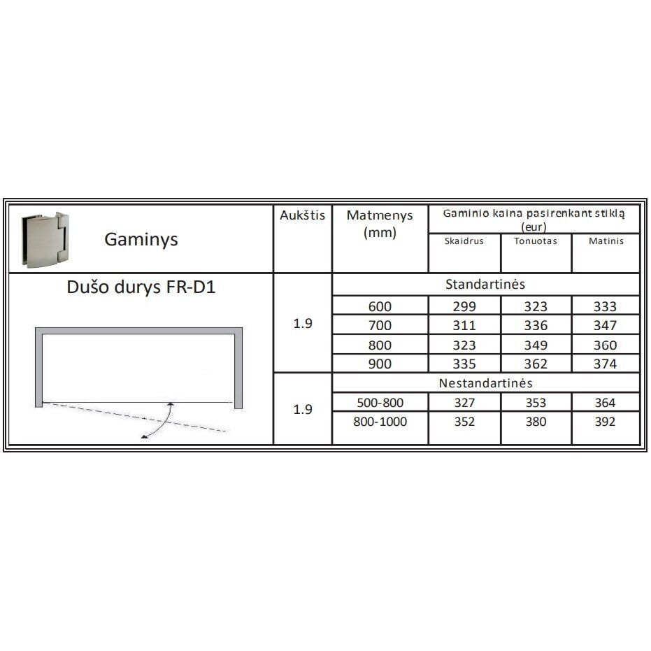 Dušo durys Griubner FR-D1, skaidrus stiklas, 80 cm