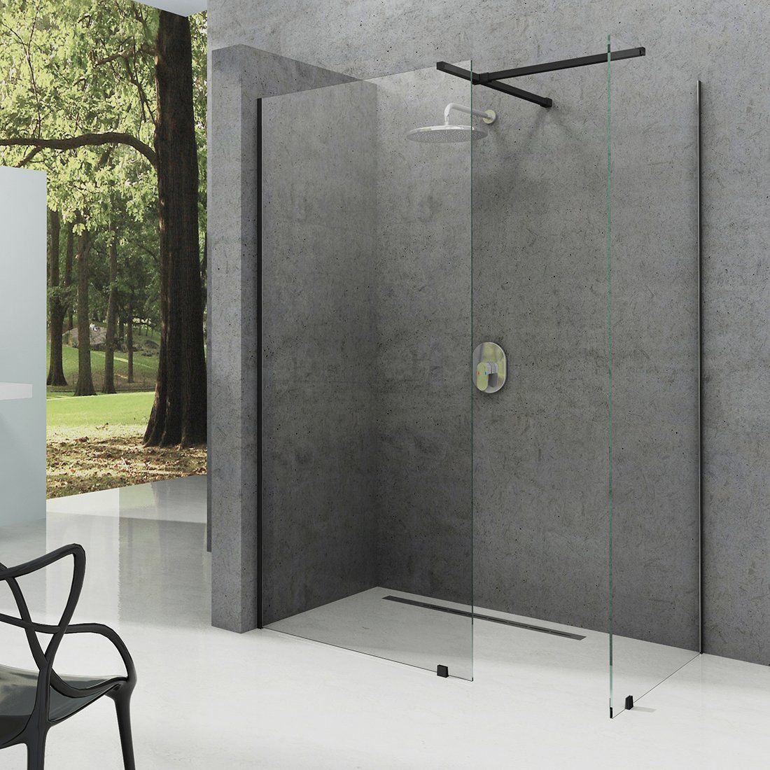 Dušo sienelė Ravak Walk-in Wall-70 v.200 juoda+stiklas Transparent GW9W10300Z1