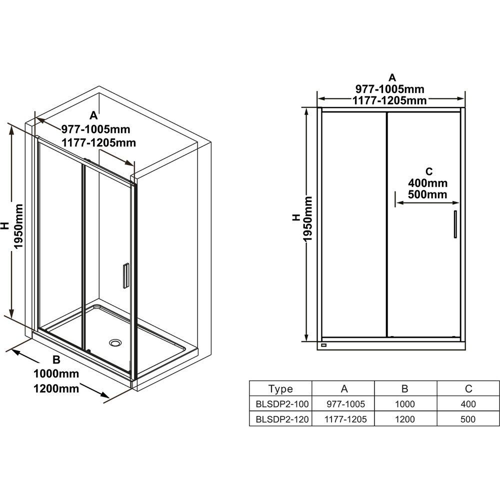 Dušo durys Ravak Blix Slim BLSDP2-100 blizgus+skaidrus stiklas, X0PMA0C00Z1