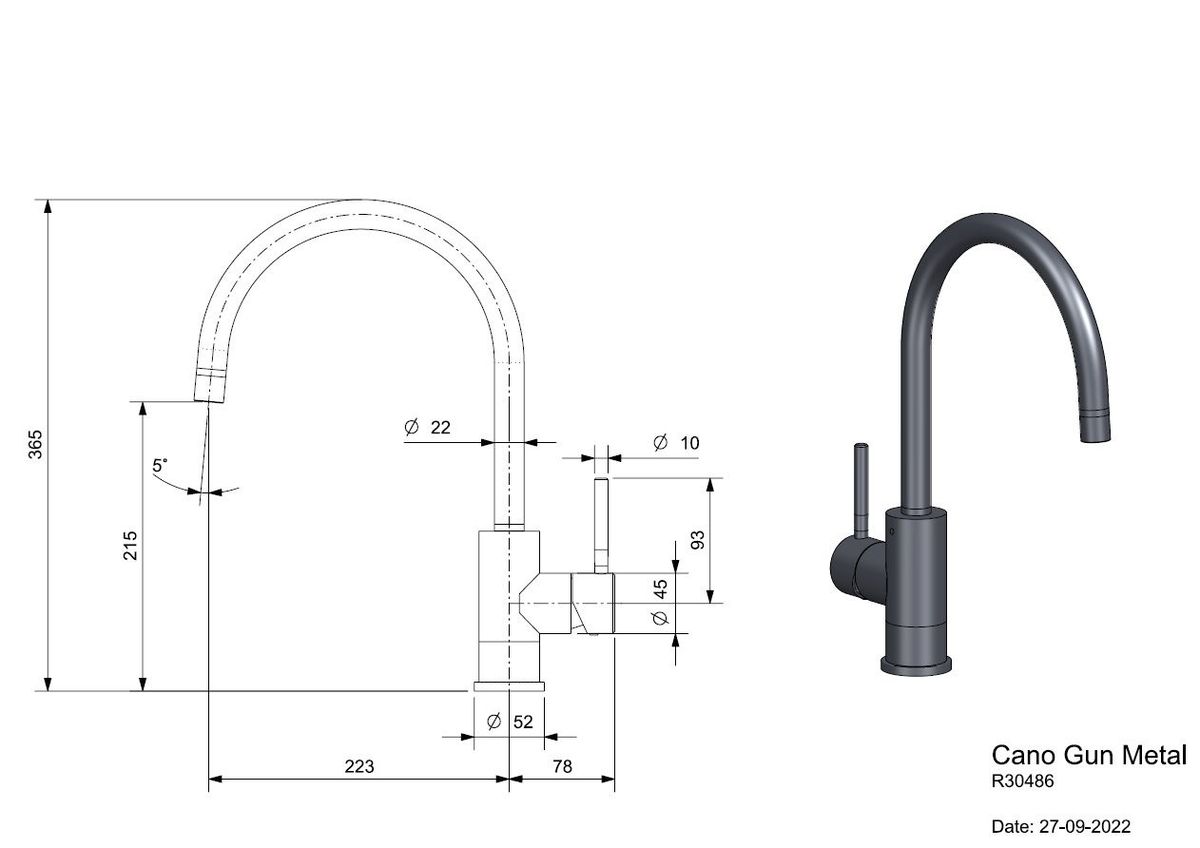 Maišytuvas plautuvei Reginox Cano gun metal R30486