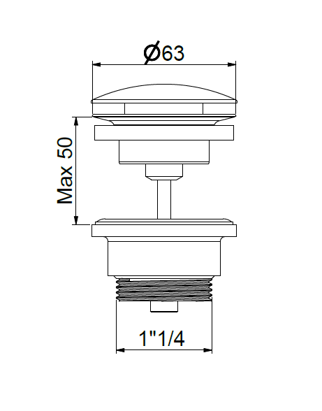 Dugno vožtuvas Fiore XENON Steel click-clack, nerūdijantis plienas AISI 316L, 30AI8860