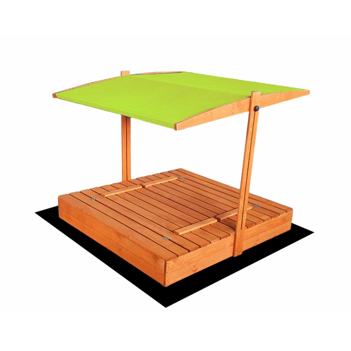 Impregnuota medinė smėlio dėžė su žalios spalvos stogeliu ir 250 kg smėlio, 120x120 cm Impregnuota medinė smėlio dėžė su žalios spalvos stogeliu ir 250 kg smėlio, 120x120 cm