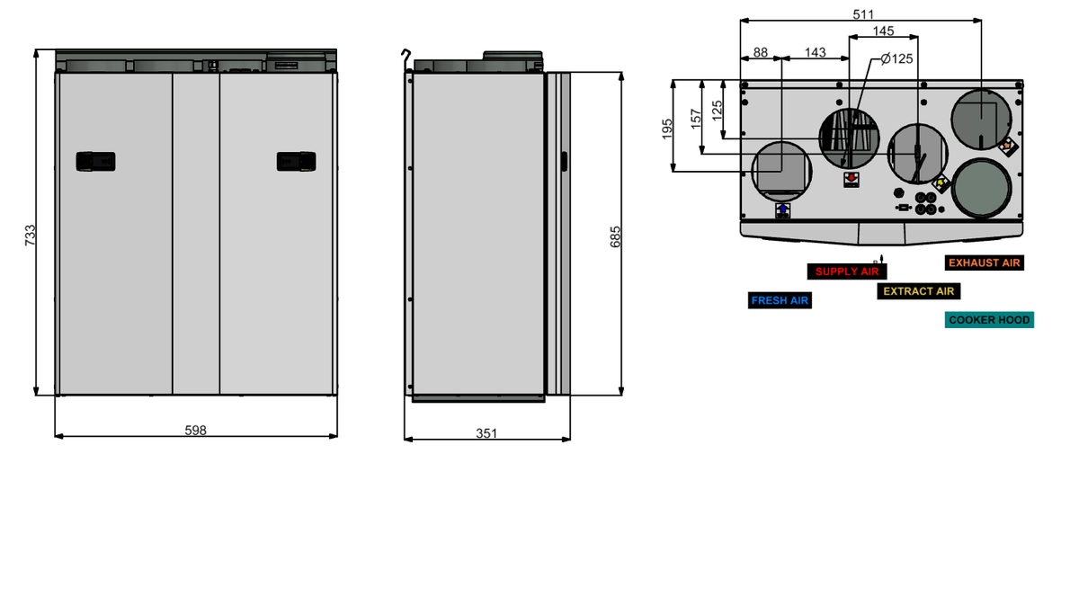 Rekuperatorius ENSY WAVE 200V vert. kair.p. su Wi-Fi ir Bluetooth valdikliu
