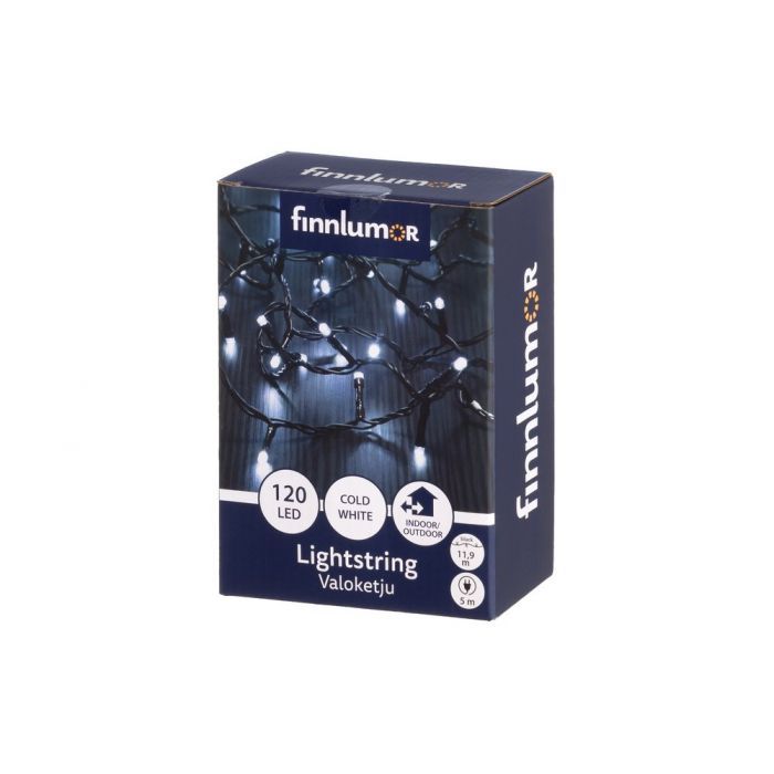Girlianda Finnlumor 120 LED balta šviesa, juodas laidas, 17 m Girlianda Finnlumor 120 LED balta šviesa, juodas laidas, 17 m