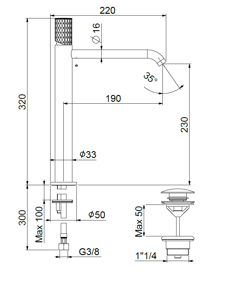 Aukštas maišytuvas praustuvui - dubeniui Xenon Charme su Graphite rankenėle Aukštas maišytuvas praustuvui - dubeniui Xenon Charme su Graphite rankenėle