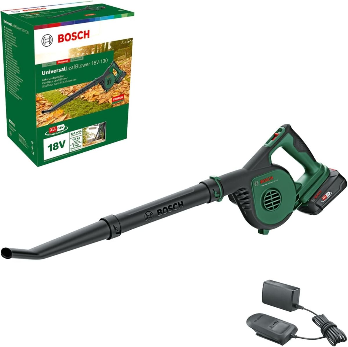 Akumuliatorinis lapų pūstuvas Bosch UniversalLeafBlower 18V-130, 1x2,5Ah, AL 1820 CL, 06008A0600 Akumuliatorinis lapų pūstuvas Bosch UniversalLeafBlower 18V-130, 1x2,5Ah, AL 1820 CL, 06008A0600